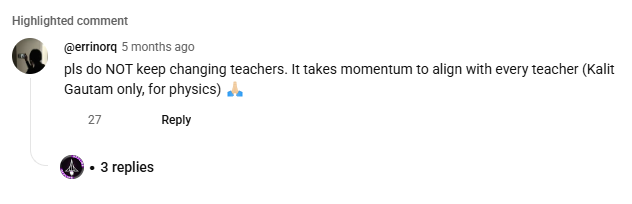 Lecture 4 is not his class. @errinorq asks the channel to stop changing teachers and names Kalit Gautam for physics. 27 likes.