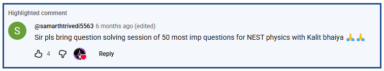 A kinematics upload that does not name him in the title. @samarthtrivedi5563 asks for a NEST paper with Kalit bhaiya.